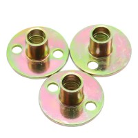 M10 Furniture Hardware Carbon Steel 2-Hole T-Flange Internal Thread Round Bottom Insert Nut