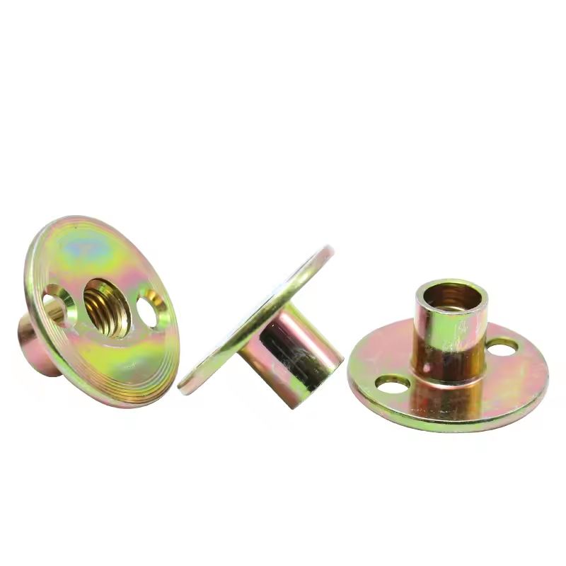 M10 Furniture Hardware Carbon Steel 2-Hole T-Flange Internal Thread Round Bottom Insert Nut