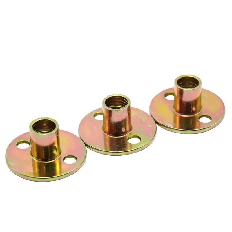 M10 Furniture Hardware Carbon Steel 2-Hole T-Flange Internal Thread Round Bottom Insert Nut