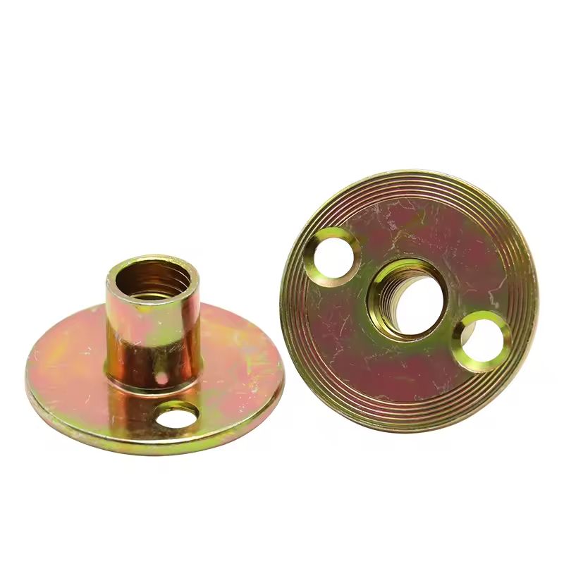 M10 Furniture Hardware Carbon Steel 2-Hole T-Flange Internal Thread Round Bottom Insert Nut