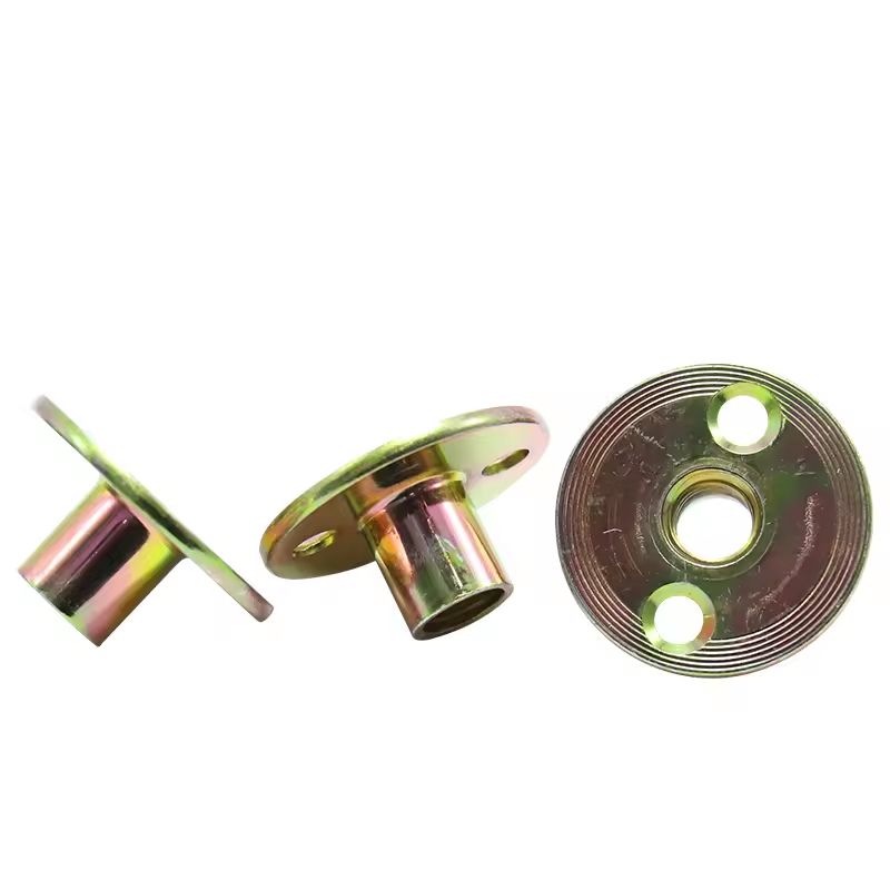 M10 Furniture Hardware Carbon Steel 2-Hole T-Flange Internal Thread Round Bottom Insert Nut